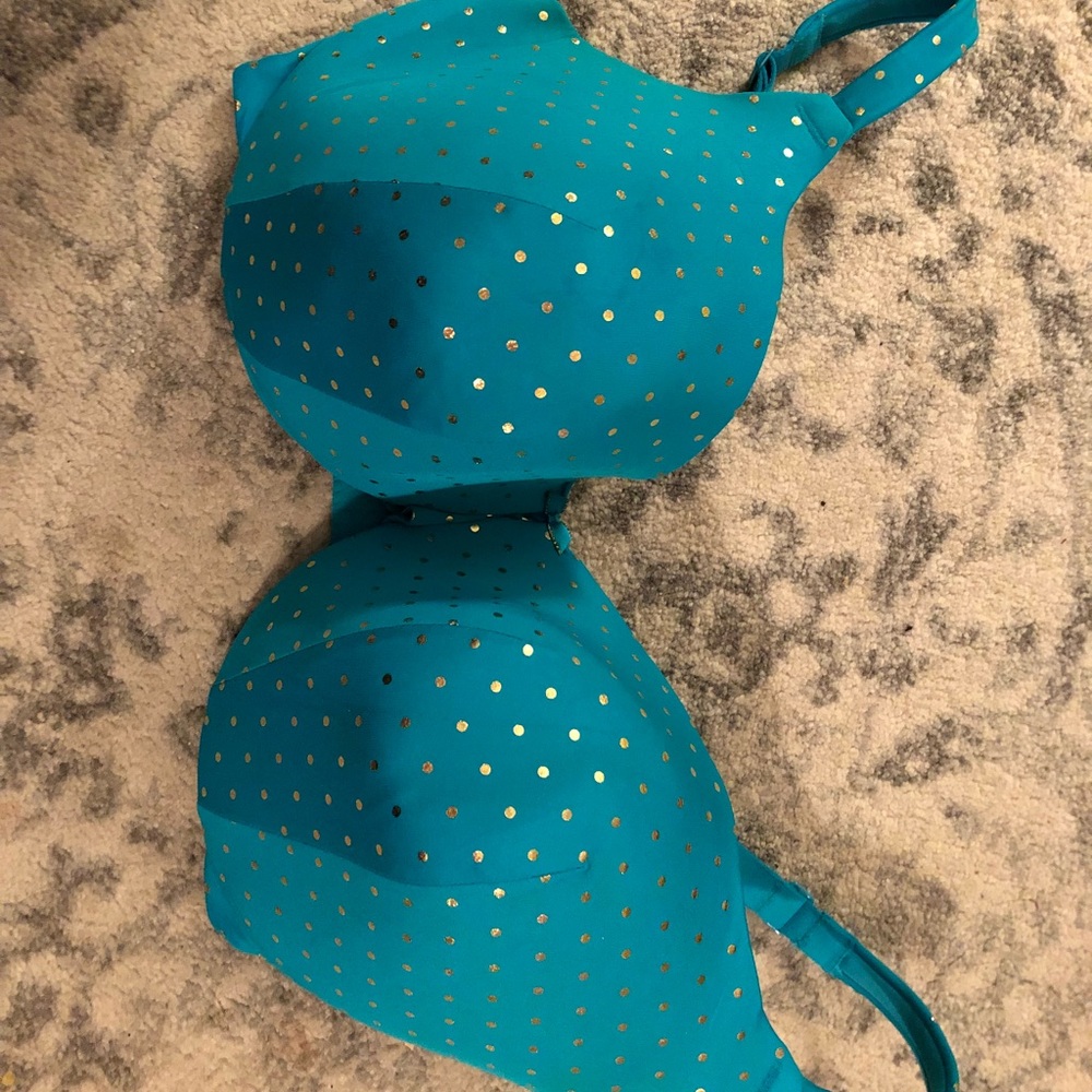 Cacique Bra, 38H, Teal with gold dots